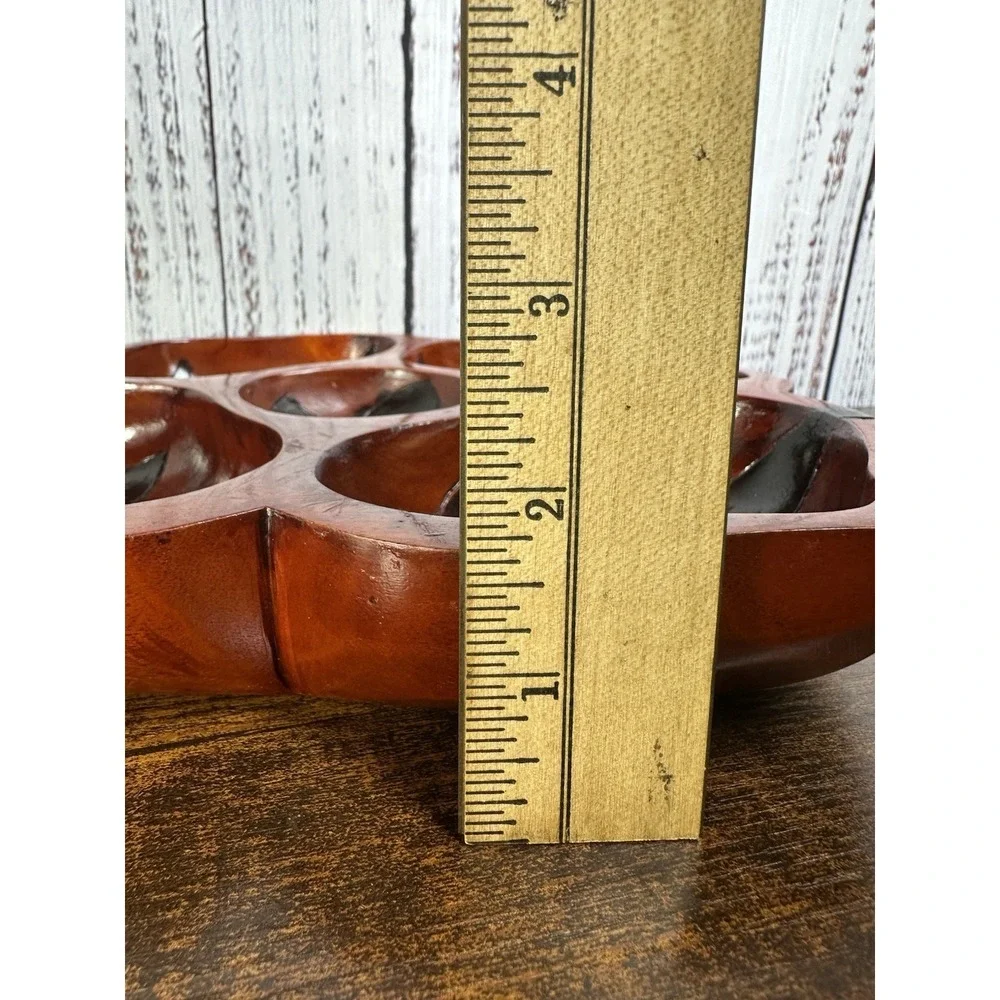 Wood Serving Bowl Hand Carved 5‎ Compartment Divider Serving Dish Holder Aruba